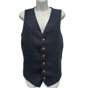 VOBOOM Men's V-Neck Suit Vest Casual Dress 6 Button Blue/Black Sz M